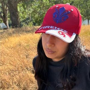 Firenze Red Cap w/ Fleur-de-Lis Embroidery and White Detailing, Italian Flag